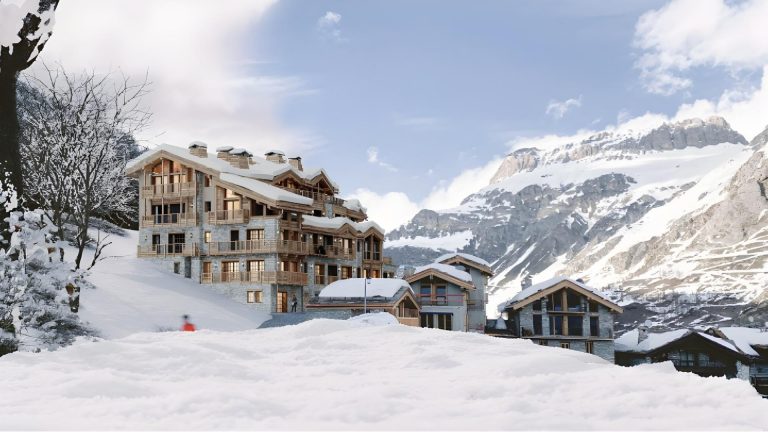 photograph of new property development Atlas in Val d'Isère, at the edge of the snowy mountain side