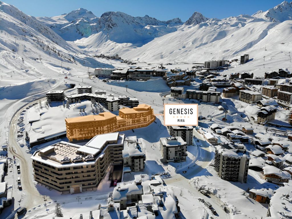 Image of Tignes with Genesis Mira development highlighted to show where it is.