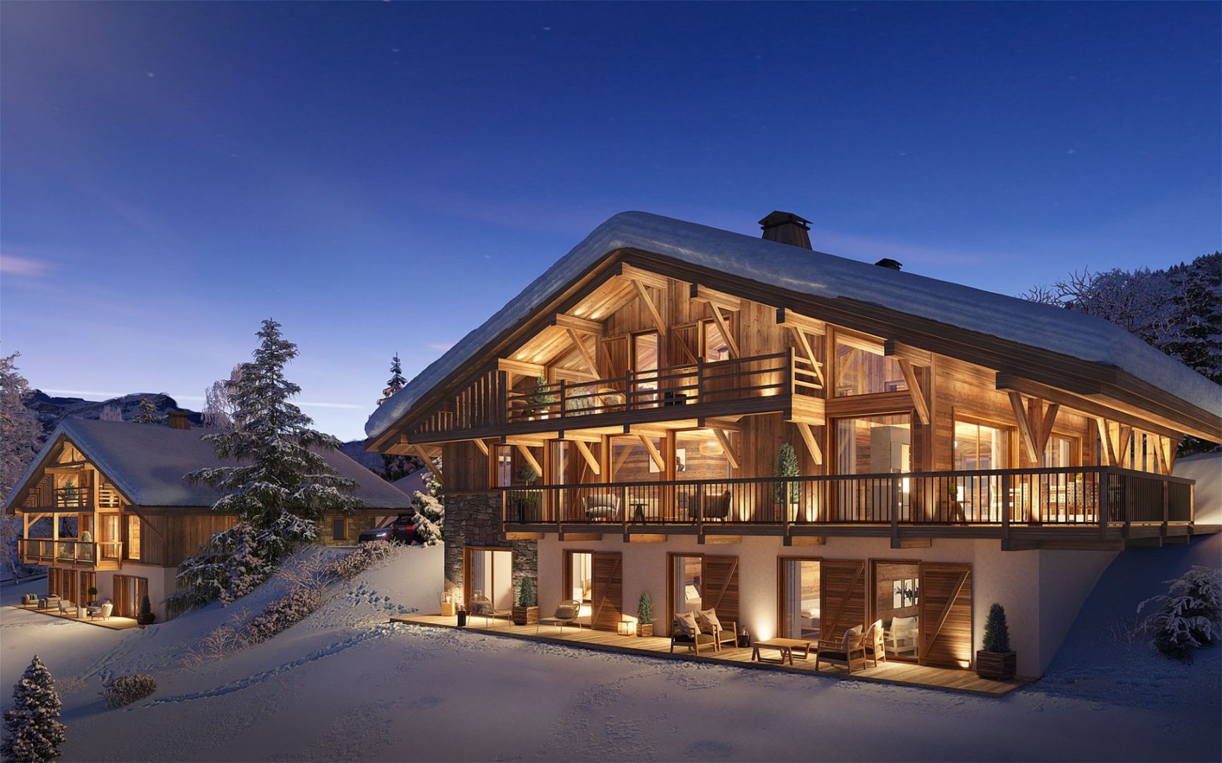 Les Chalets de Vauvray, New Chalets for Sale in Demi-Quartier - building night-time