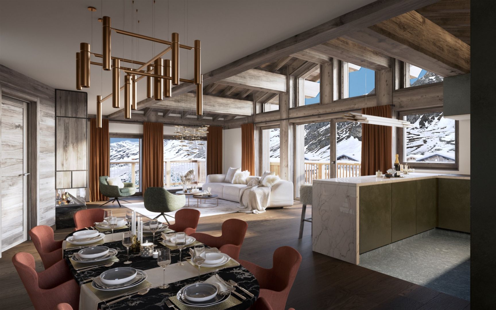 Les Jardins de Julliet, New Luxury Apartments for Sale in Val d'Isère: photo of spacious living room example