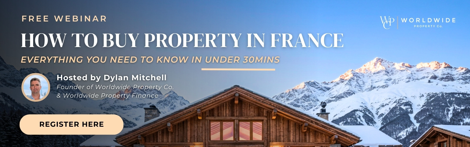 banner for How to buy property in France Webinar hosted by Dylan Mitchell