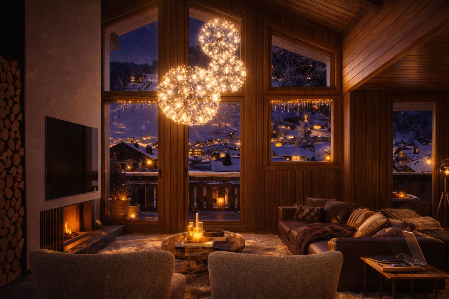 L'Héritage. New Apartments For Sale in Morzine: photo of living room 2 night