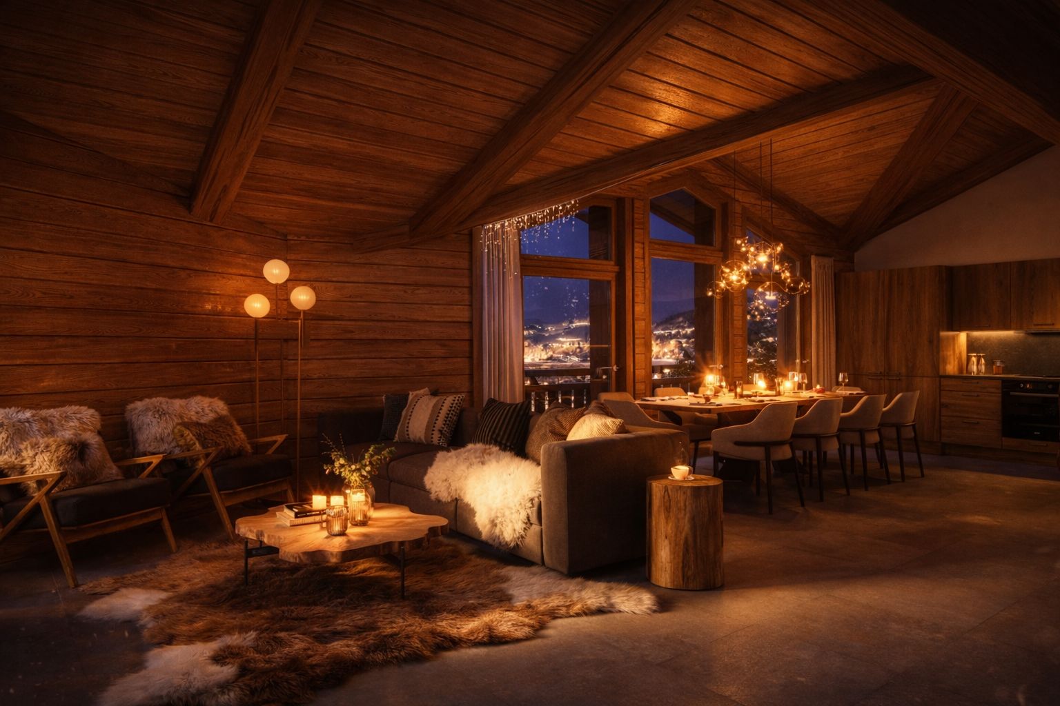 L'Héritage. New Apartments For Sale in Morzine: photo of living room night