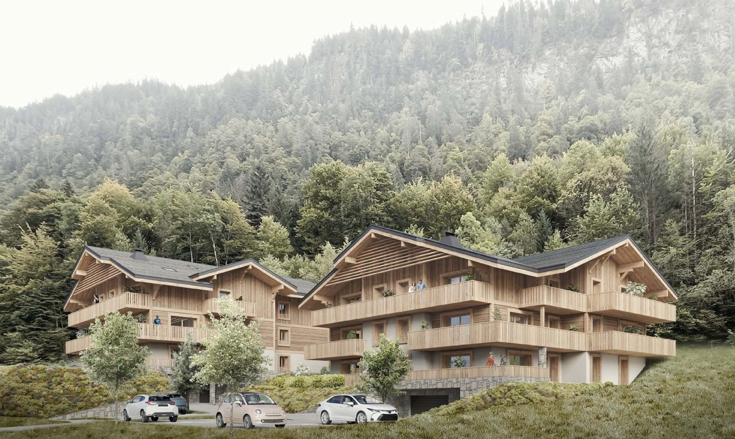 L'Alpée, New Apartments For Sale in Montriond: photo of development building in the summer