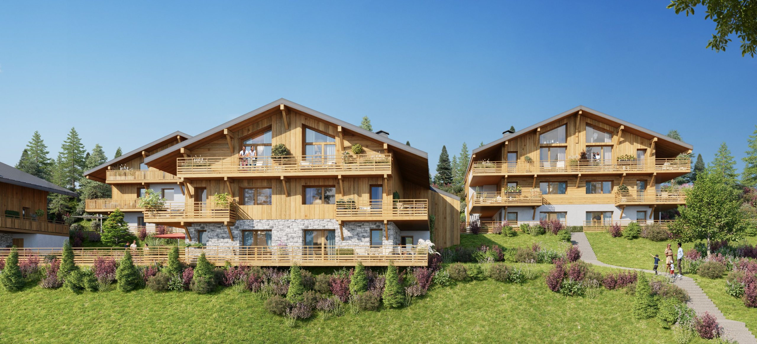 L'Estive New Apartments & Chalets For Sale in Morzine: photo of buildings summer