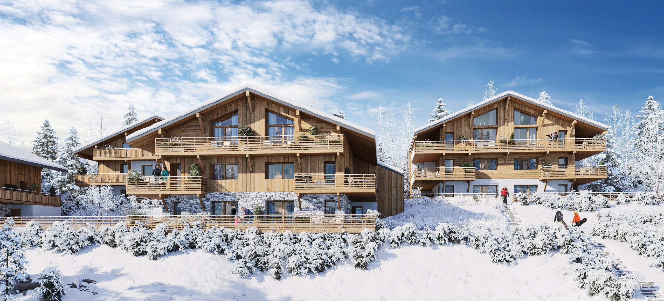 L'Estive New Apartments & Chalets For Sale in Morzine: photo of buildings winter