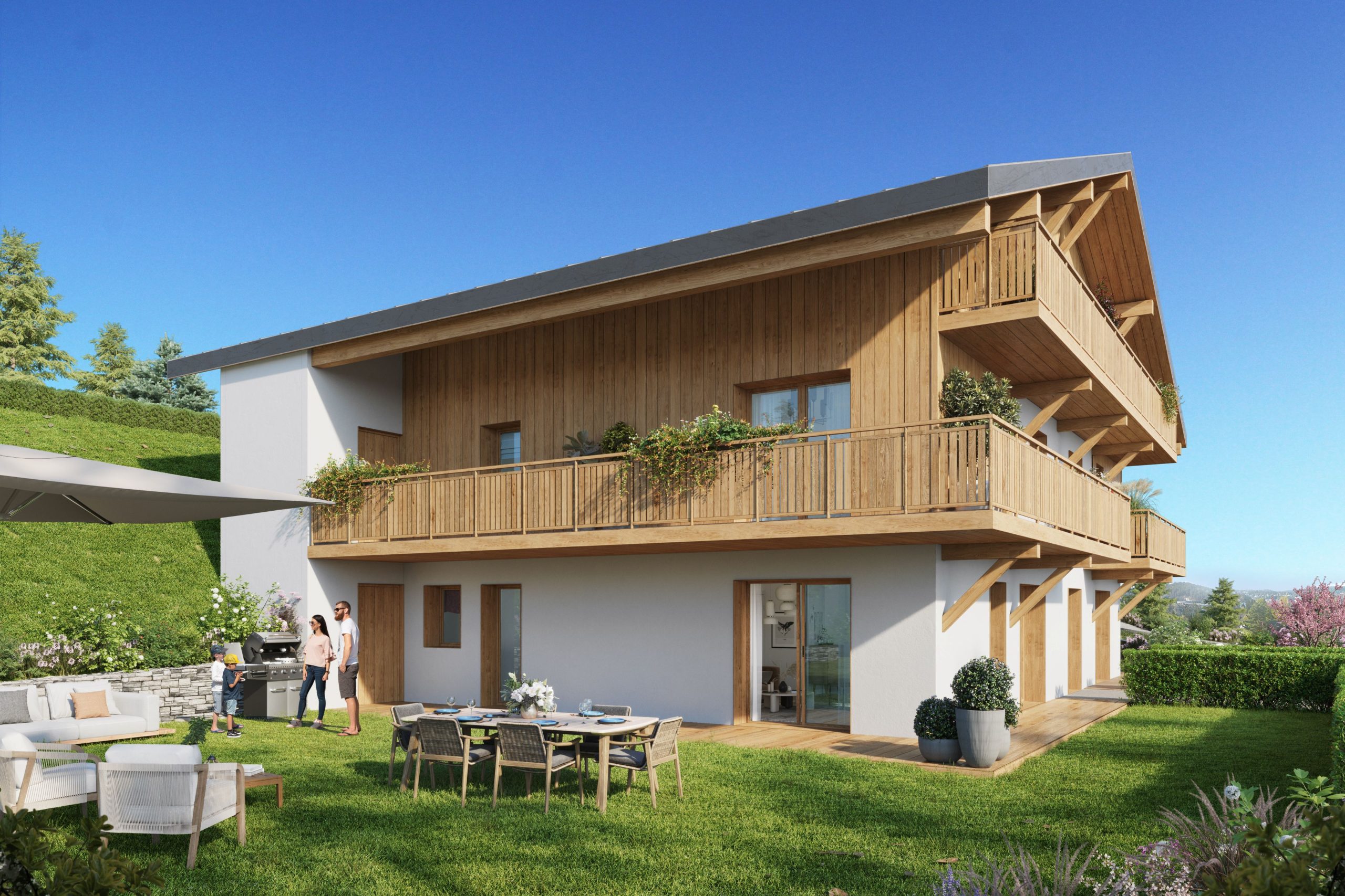 L'Estive New Apartments & Chalets For Sale in Morzine: photo of semi detached chalet summer