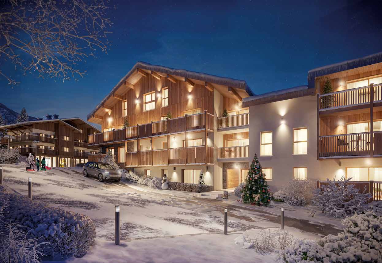 Pure mont blanc | New apartments and duplexes for sale in Les Houches near Chamonix. photo of building exterior night time