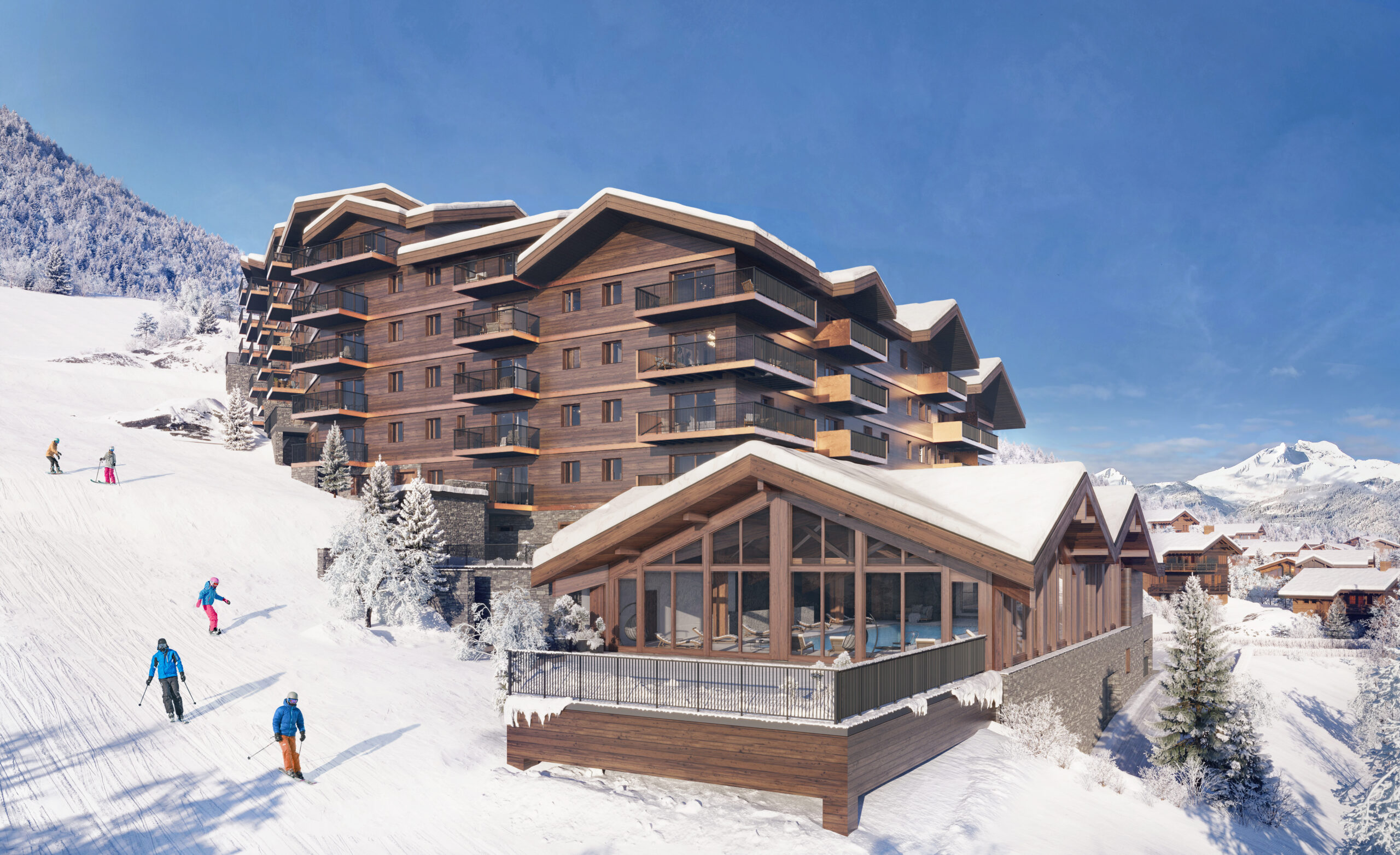 Le Coeur des Cimes, new apartments for sale in Montalbert: Photo of building exterior daytime in snow