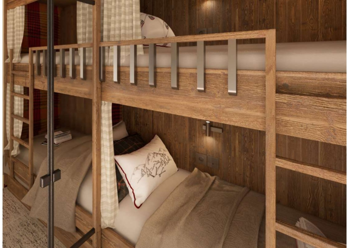 Le Kandahar, New Luxury Apartments For Sale in Val d'Isère - bunk bed cabin room example