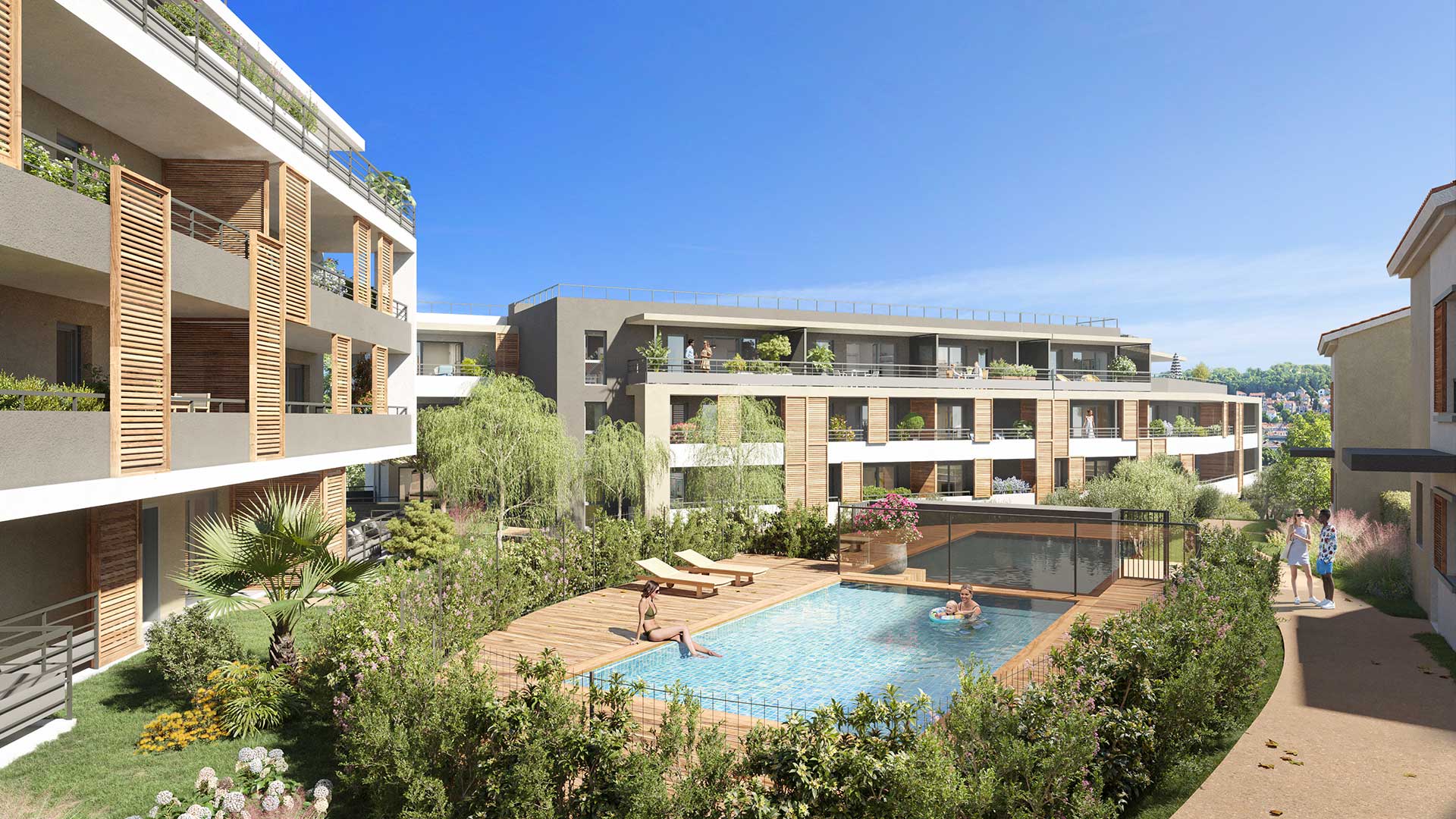 Le Belvédère - New apartments for sale in Saint-Laurent-du-Var - Building exterior with pool