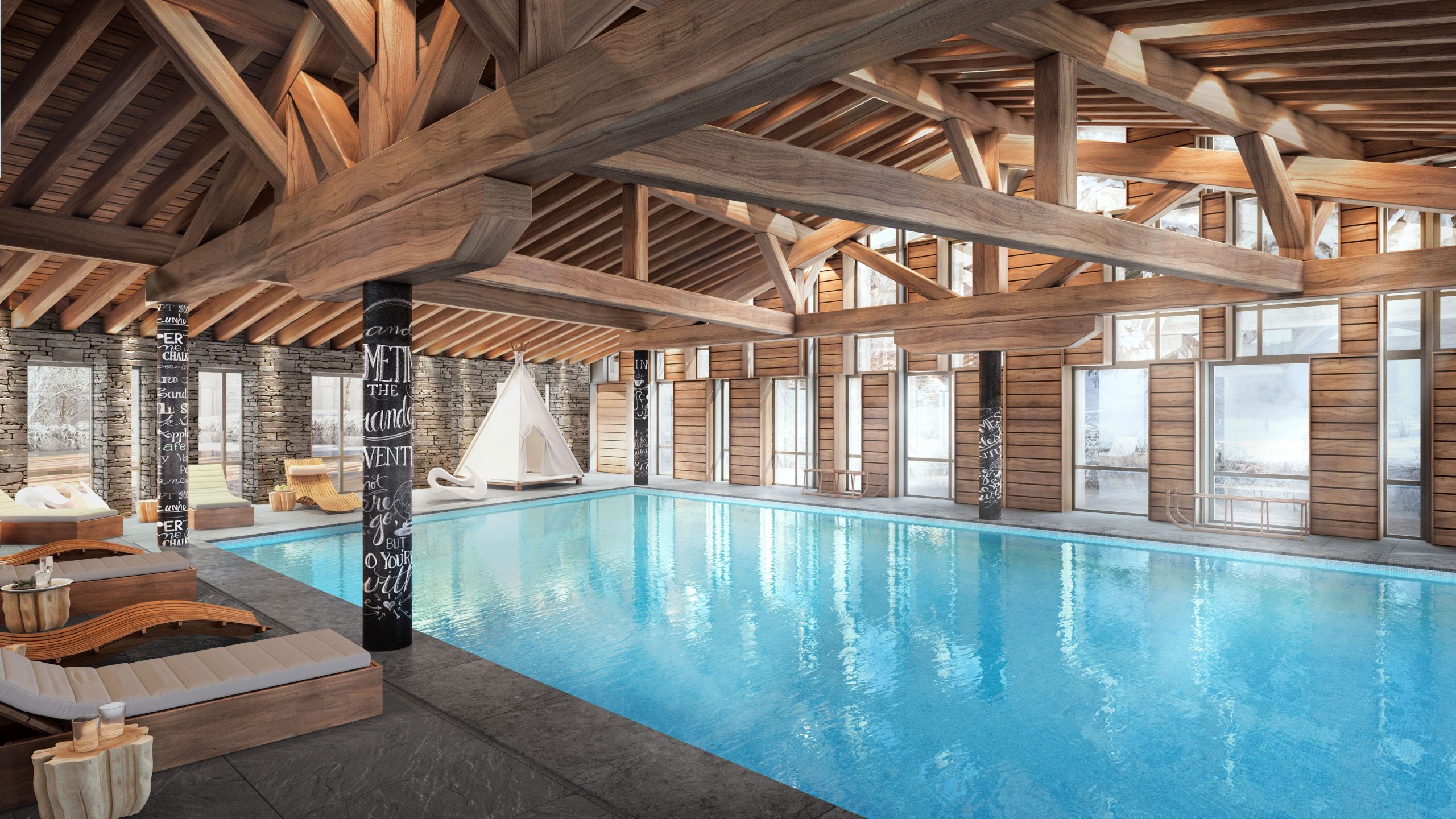L'Atima wellness area swimming pool example - new apartments & chalets for sale Megève