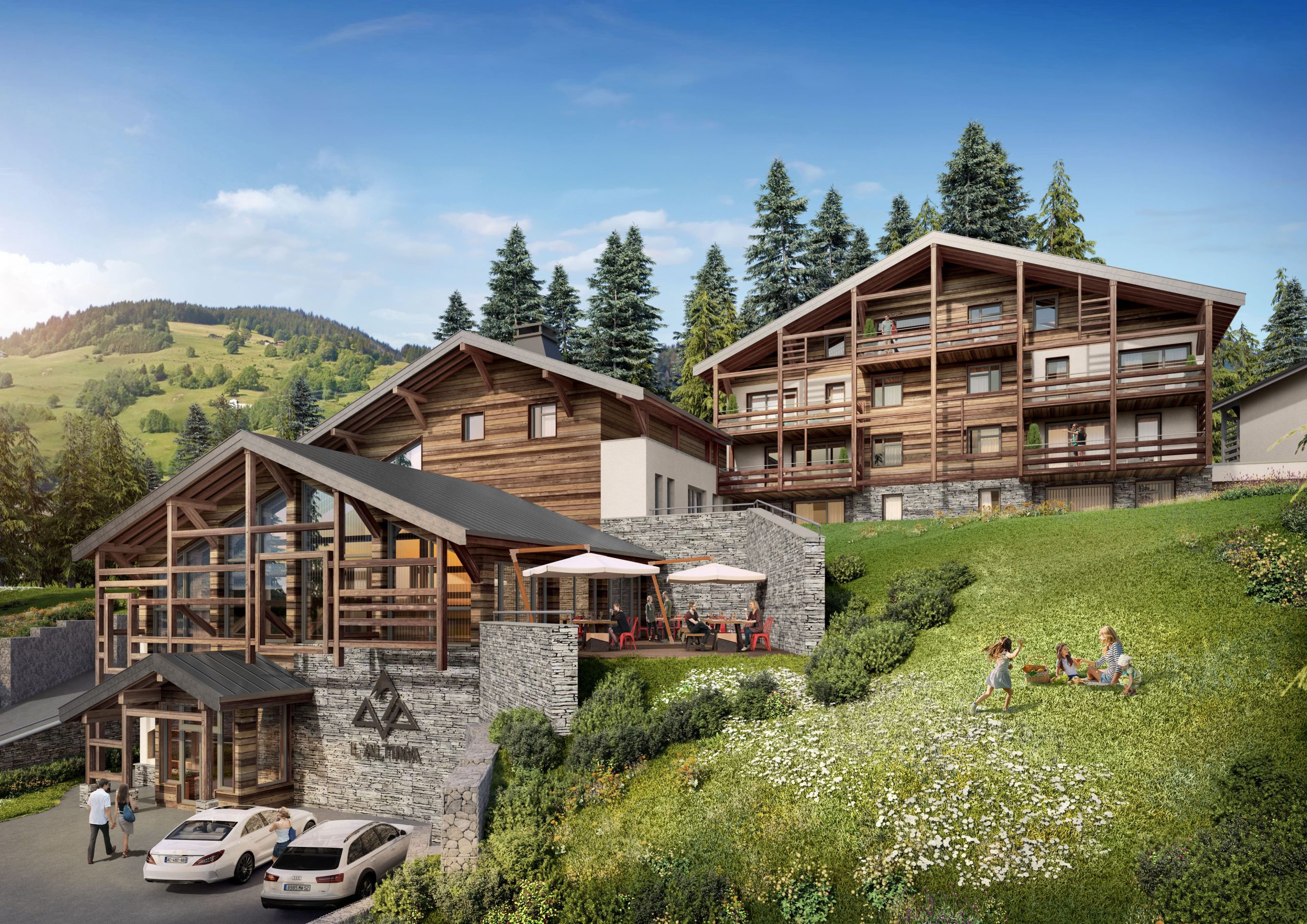 L'Atima exterior buildings day - new apartments & chalets for sale Megève
