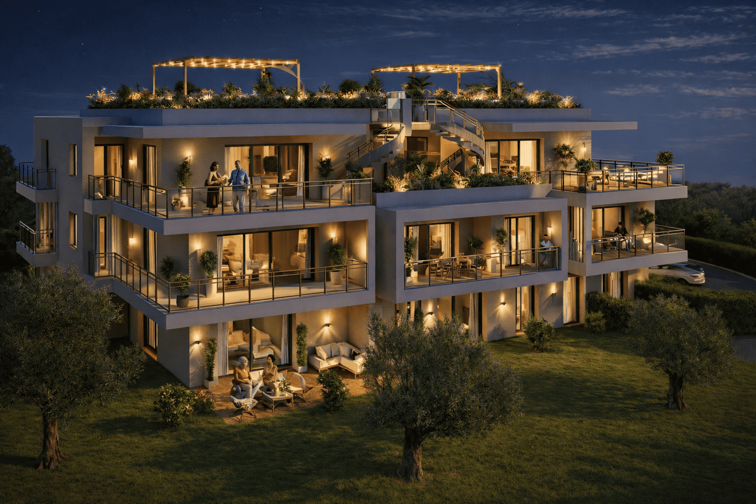 Les Terraces D'Olivia - New Apartments for sale in Antibes -exterior building night