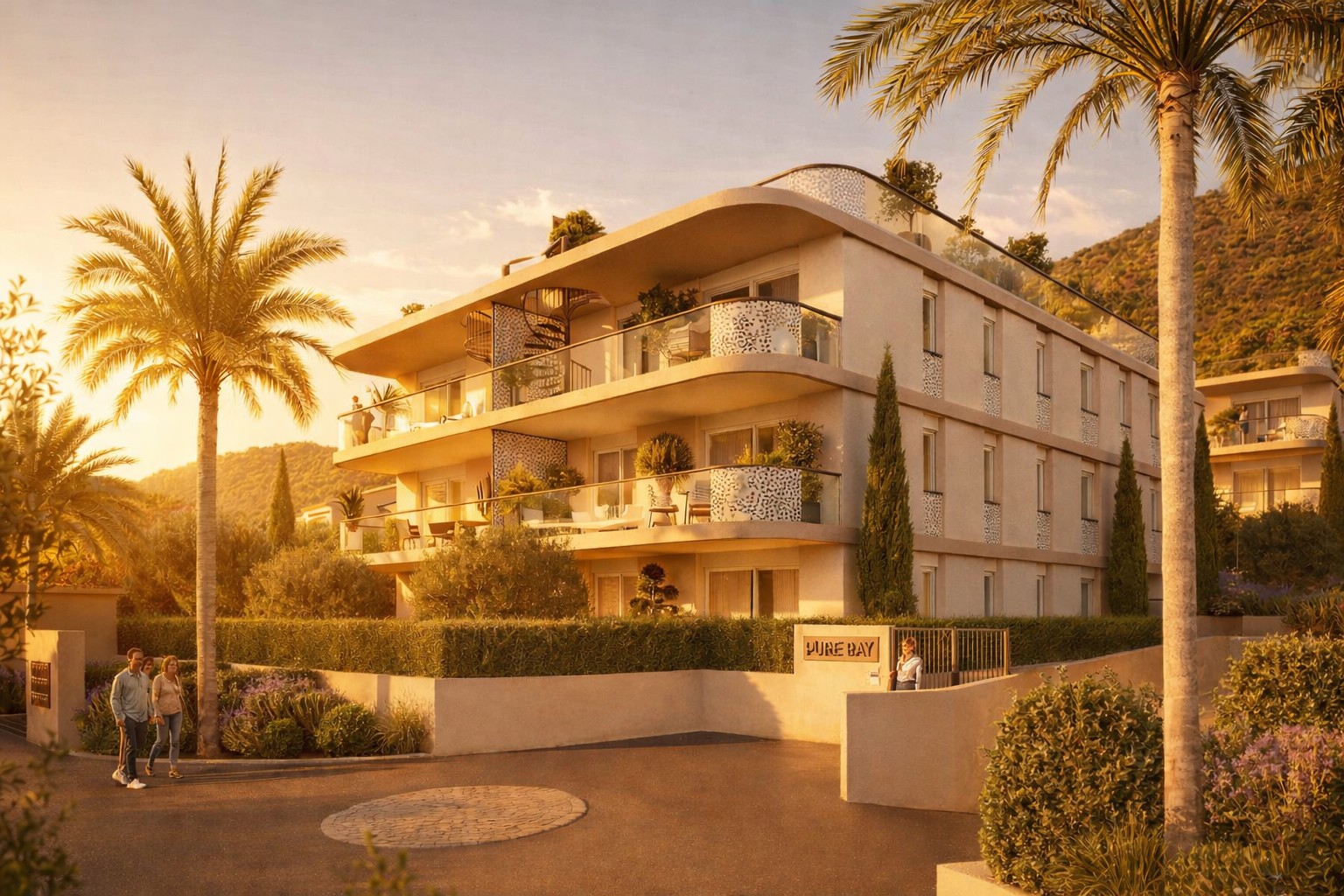 Pure Bay - New Apartments for sale in Le Lavandou - building exterior golden hour