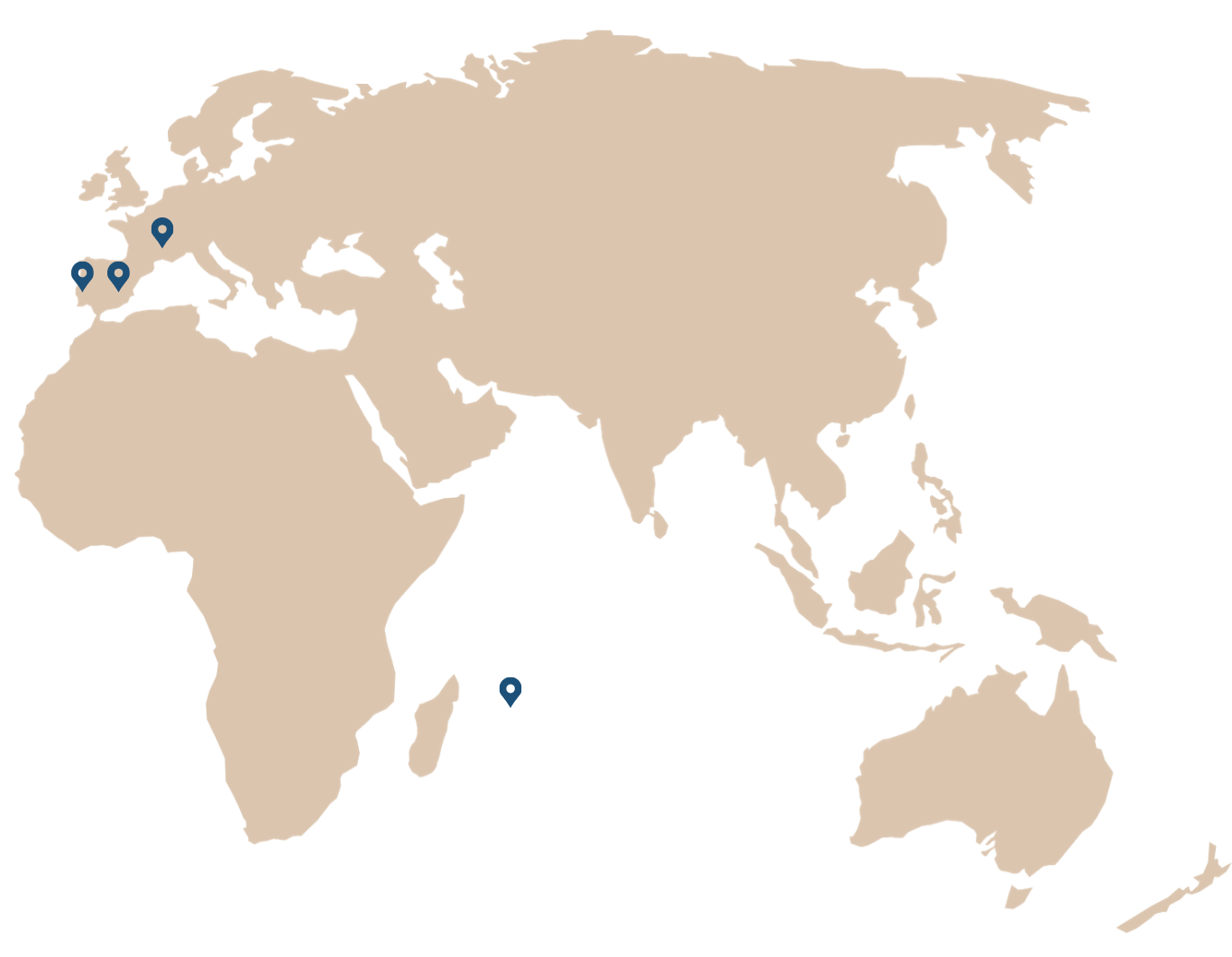 wpc homepage map tablet World map focusing on pinpoints for France, Spain, Portugal & Mauritius as areas Worldwide Property help people buy property in.