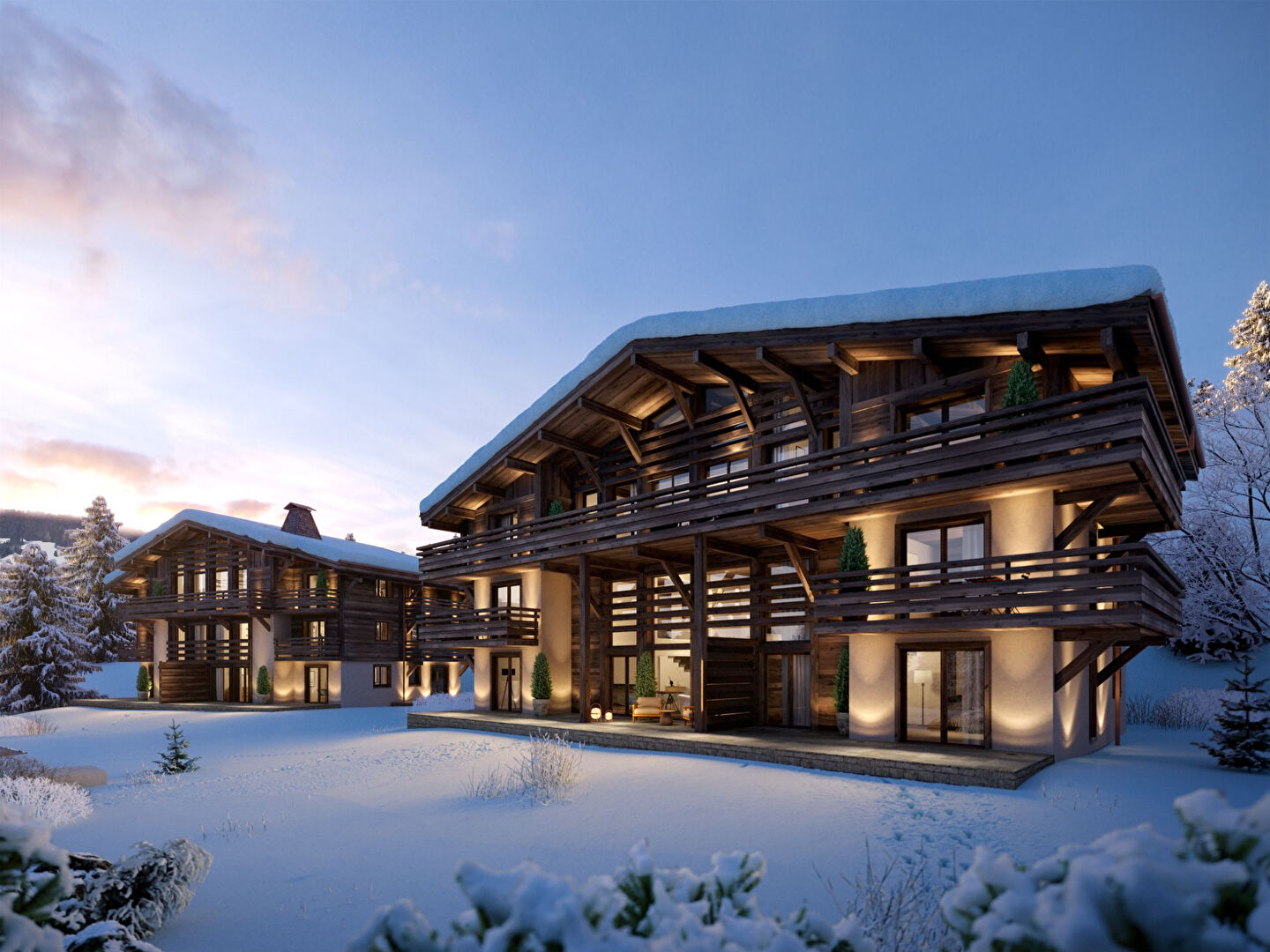 La Belle aux Bois - New apartments for sale in Megeve - 2 buildings exterior example