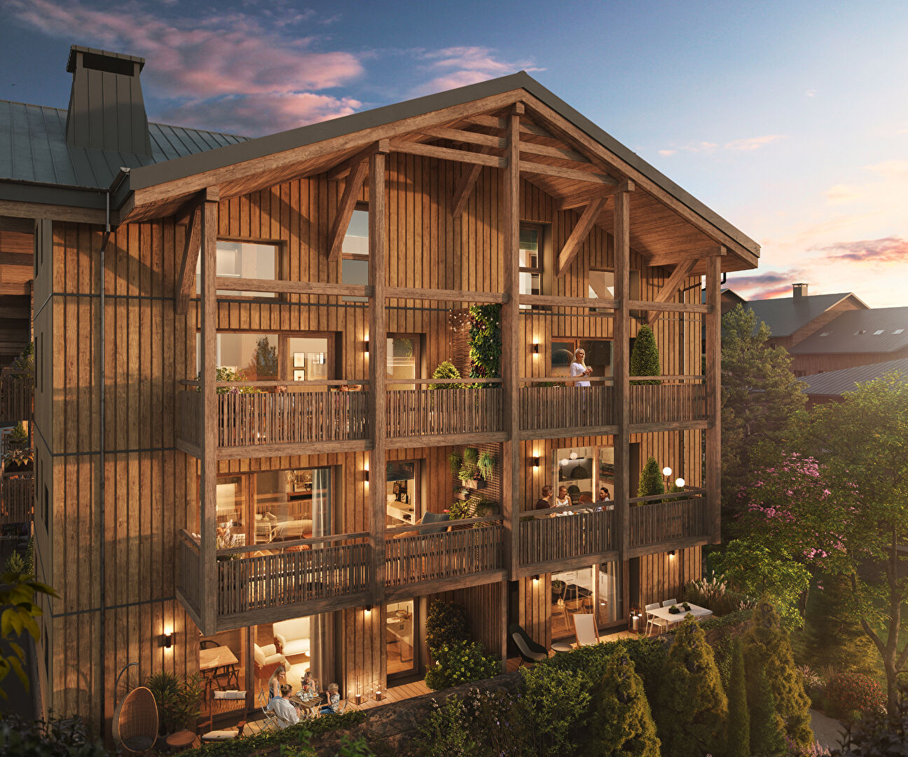 Les Grangettes - New Apartments For Sale in Alpe d'Huez - building exterior of balconies no snow